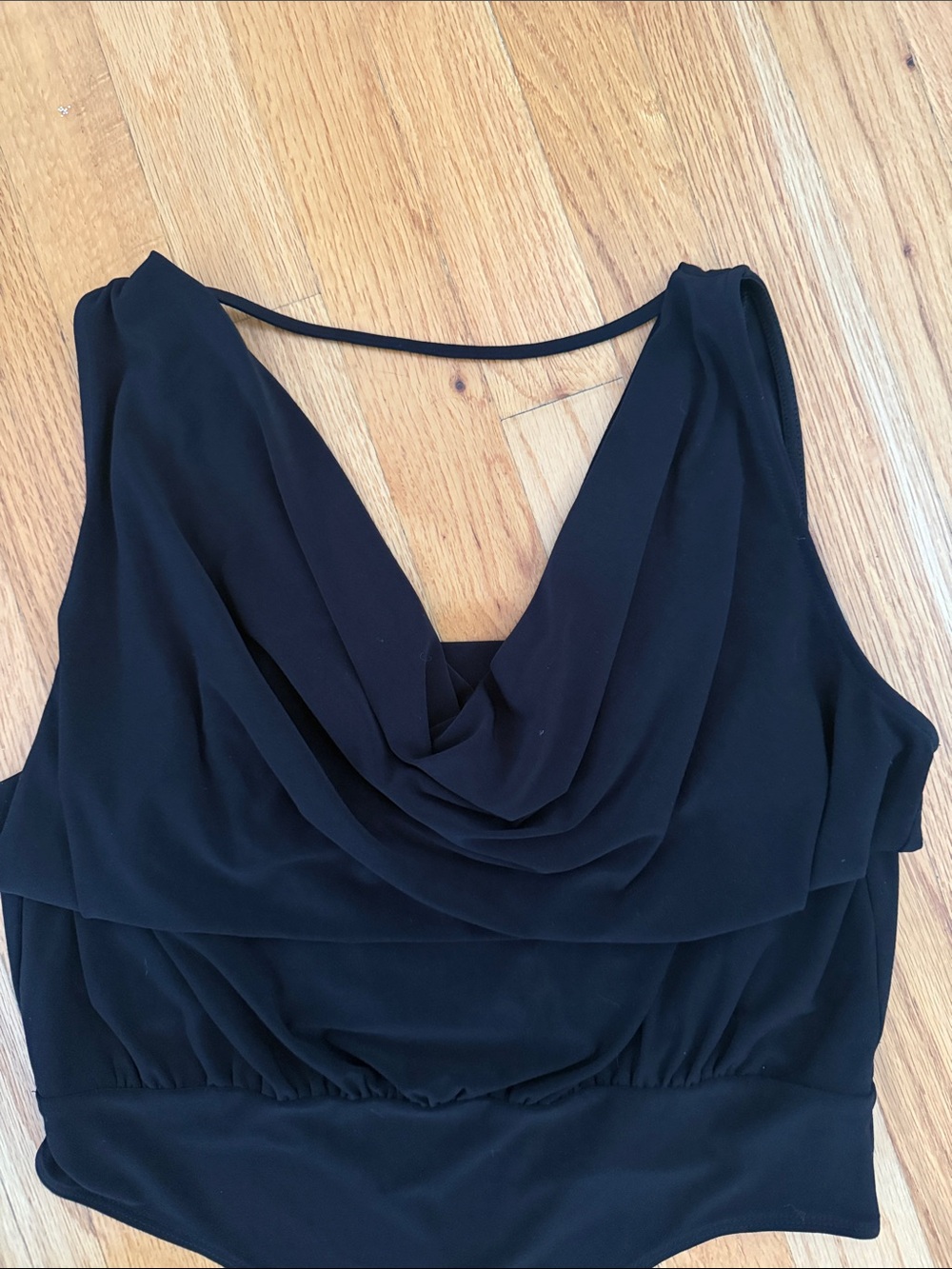 Express Black Draped Cowl One-Piece Bodysuit - Picture 3 of 4